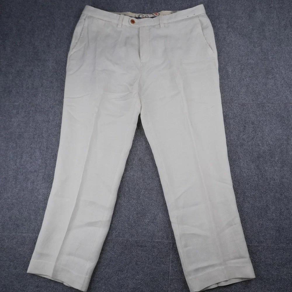 Tommy Bahama Dress Pants Mens 35x32 Off White Linen Lyocell Blend Straight Leg